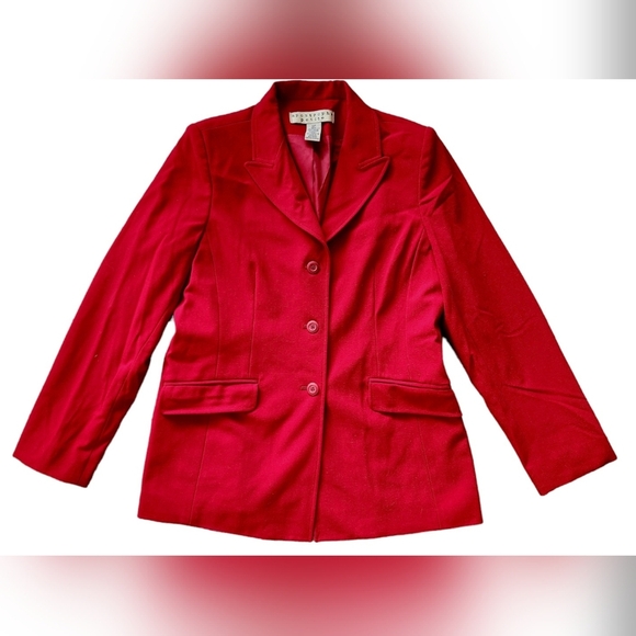 Apostrophe Red Woman Blazer Jacket Sz 10 Petite Collared Pockets Preppy Business - Picture 1 of 14